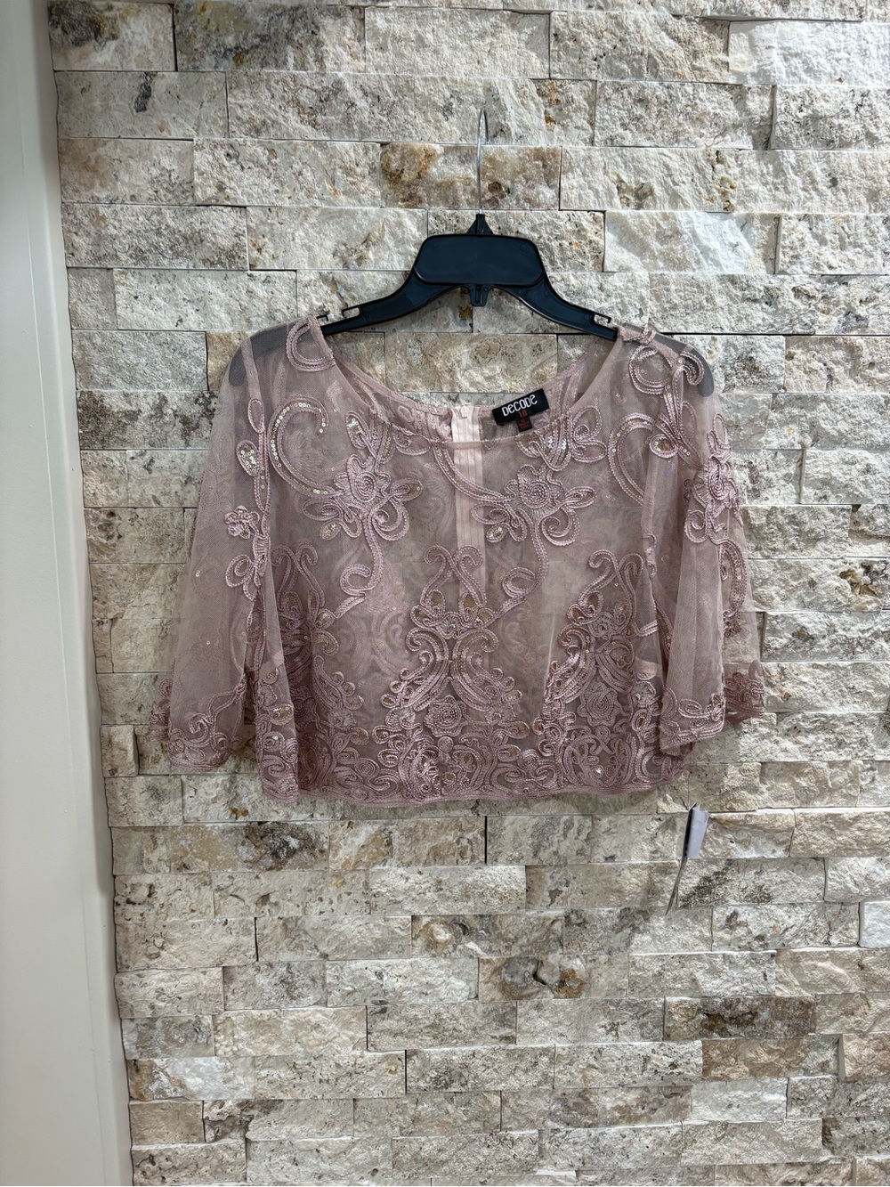 XOXO Dusty Rose Embroidered Lace Overlay Blouse size 12